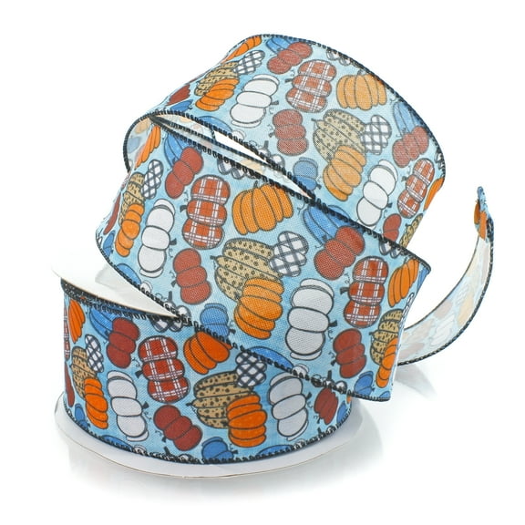 2 1/2" Wired Ribbon Fall Country Plaid Pumpkins 10 Yards