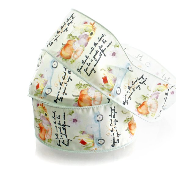 2 1/2" Wired Ribbon Fall Harvest Truck Scripture Verses 10 Yards