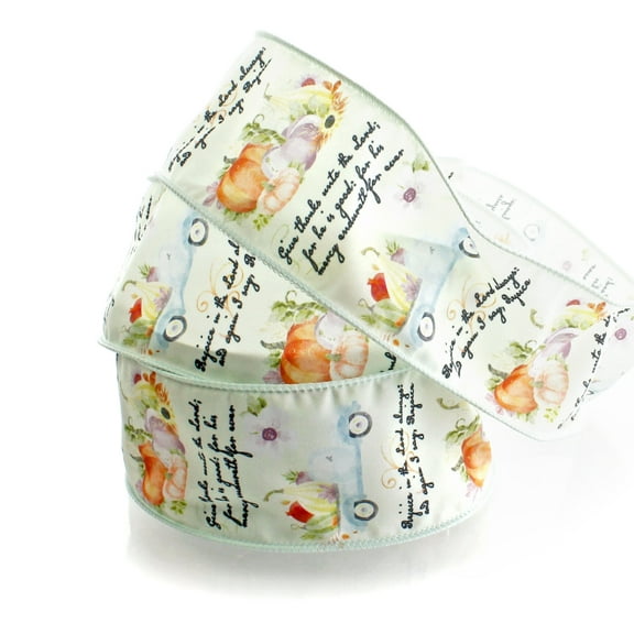 2 1/2" Wired Ribbon Fall Harvest Truck Scripture Verses 25yds