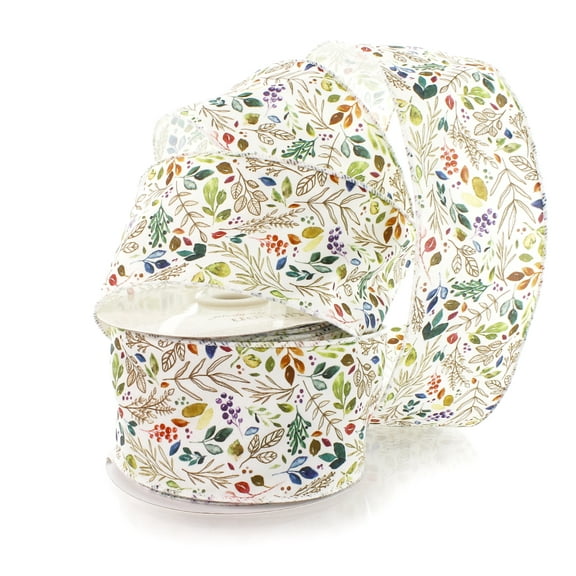 2 1/2" Wired Ribbon Fall Sprigs and Greenery Foliage 10yds