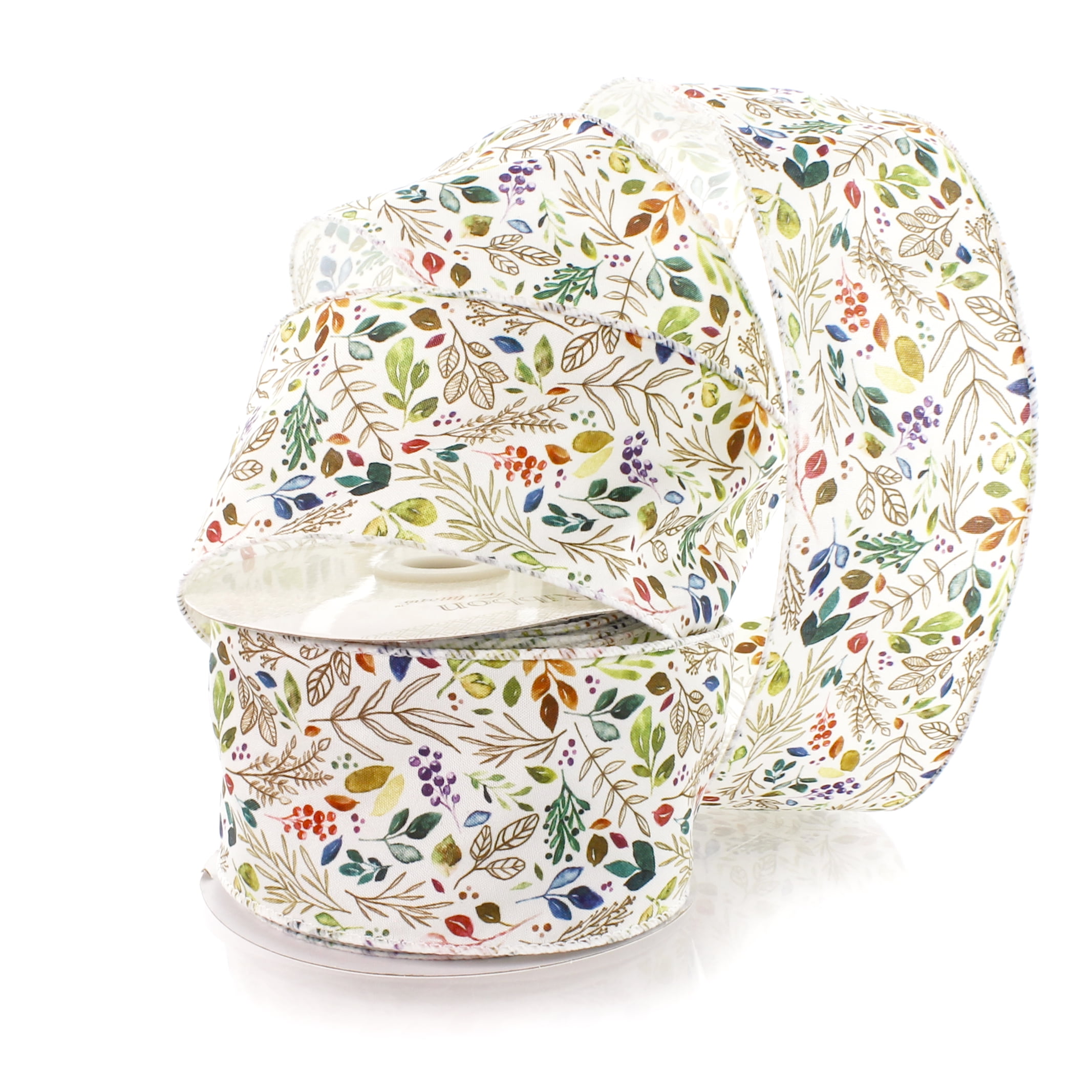 2 1/2" Wired Ribbon Fall Sprigs and Greenery Foliage 25 Yards