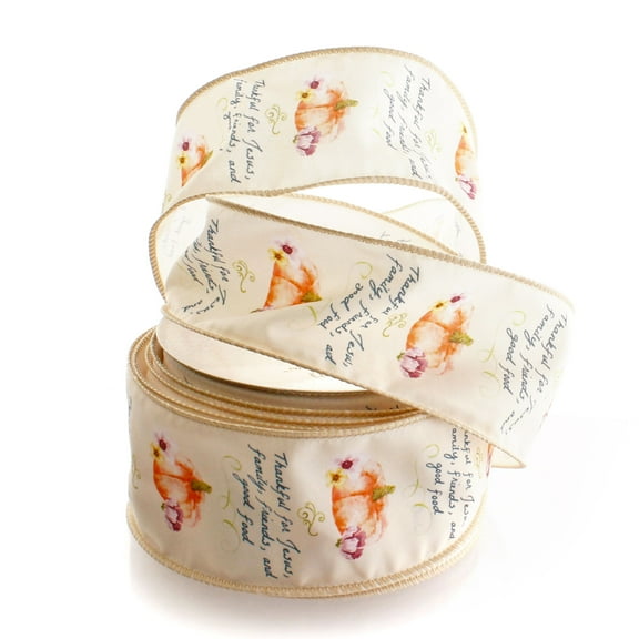 2 1/2" Wired Ribbon Fall Thankful for Jesus 25 Yards