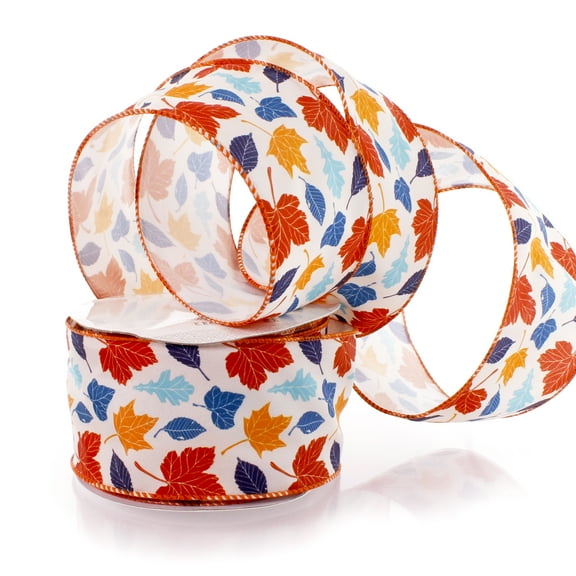 2 1/2" Wired Ribbon Fall Vintage Leaves 10 Yards
