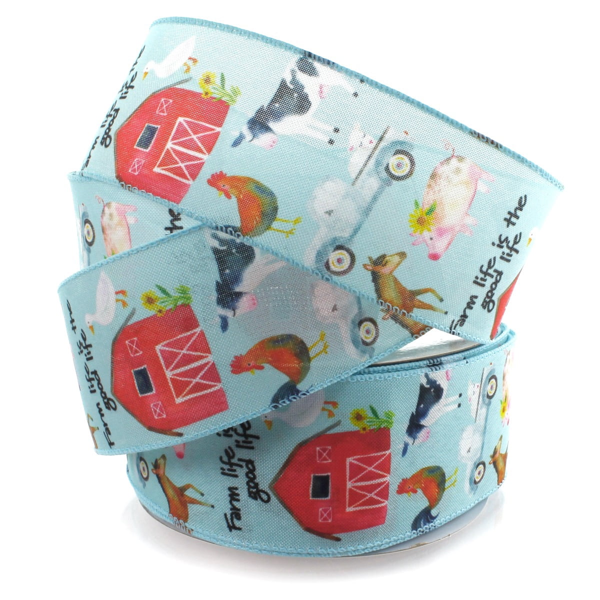 2 1/2" Wired Ribbon Farm Life Blue 25 Yards