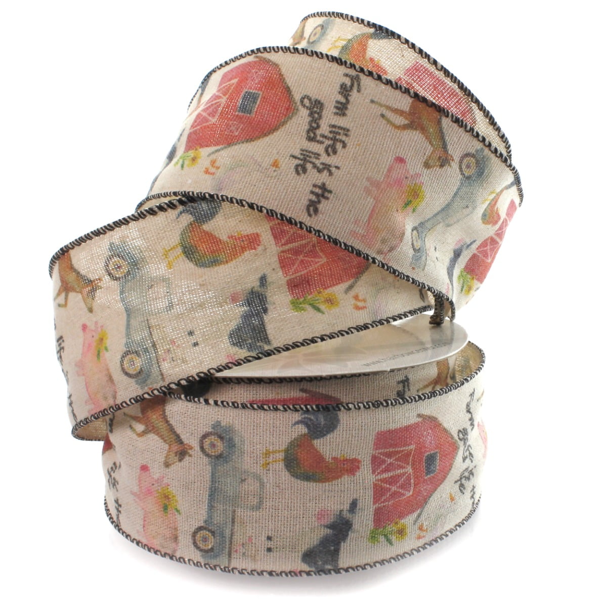 2 1/2" Wired Ribbon Farm Life Burlap 25yds