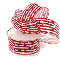 2 1/2" Wired Ribbon Glitter Stars and Stripes RWB 10 Yards
