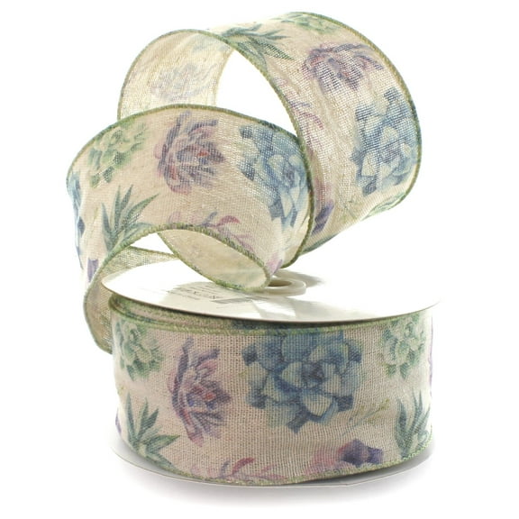 2 1/2" Wired Ribbon Succulents Burlap 10 Yards