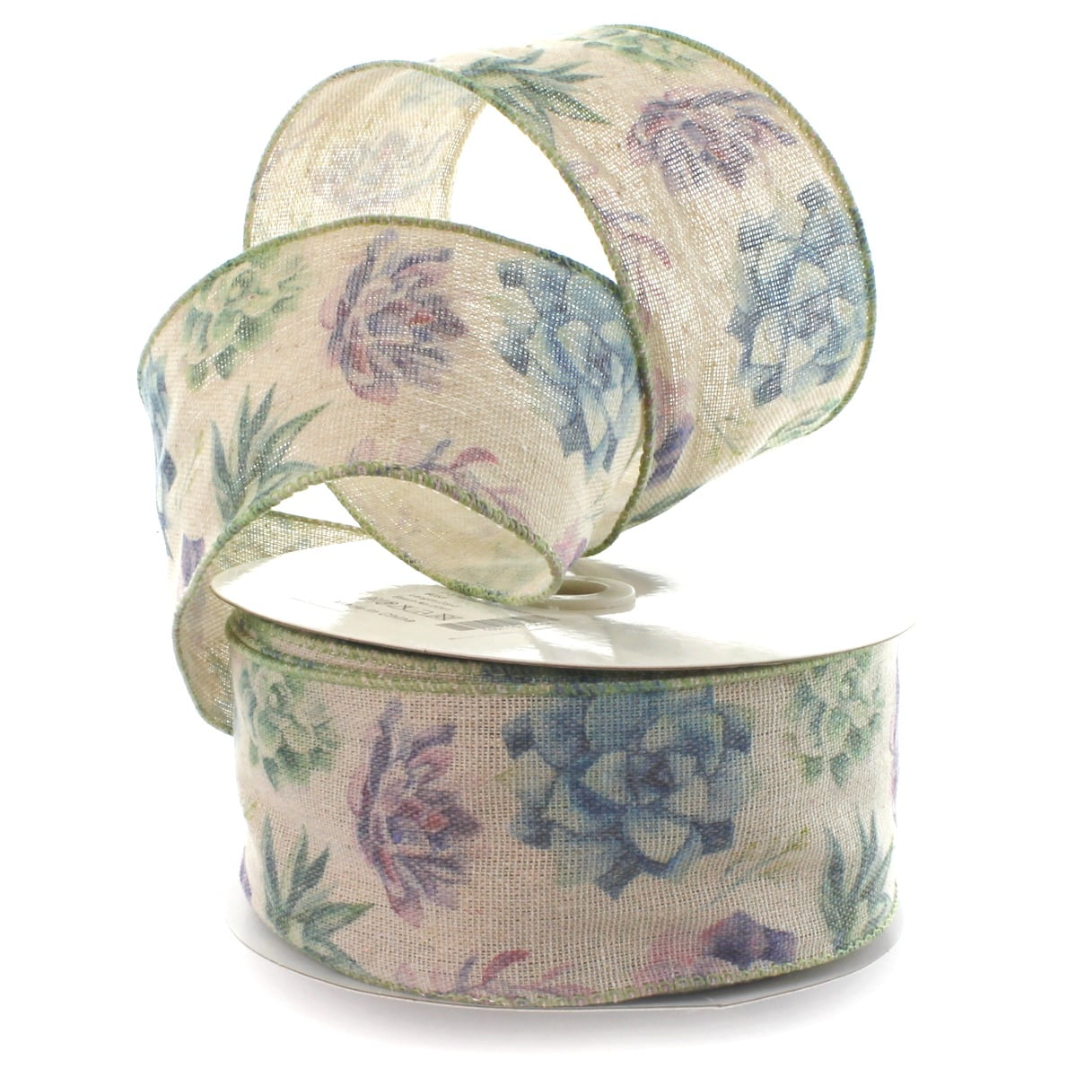 2 1/2" Wired Ribbon Succulents Burlap 25 Yards