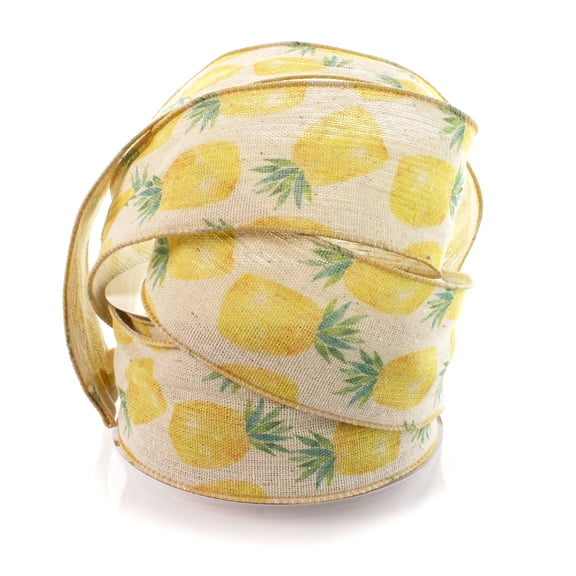 2 1/2" Wired Ribbon Watercolor Pineapple Burlap 10yds