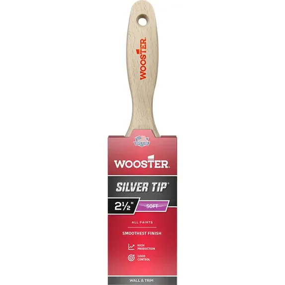 2-1/2" Wooster Brush Company 5222 Silver Tip CT Polyester Flat Varnish Paint Brush