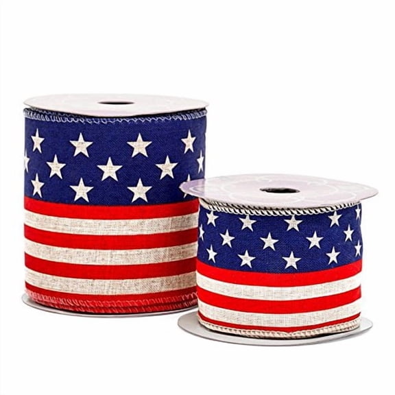 2 1/2" X 10 Yards American Star Spangle On Natural Ribbon