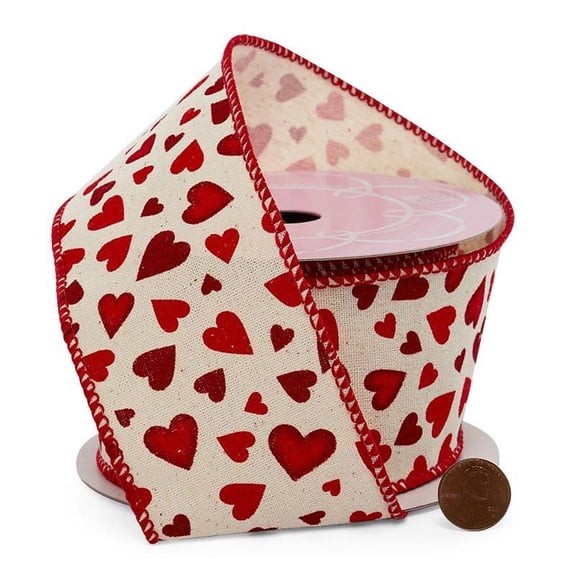 2 1/2" X 10 Yards Bunches Of Hearts Wired Ribbon by Paper Mart