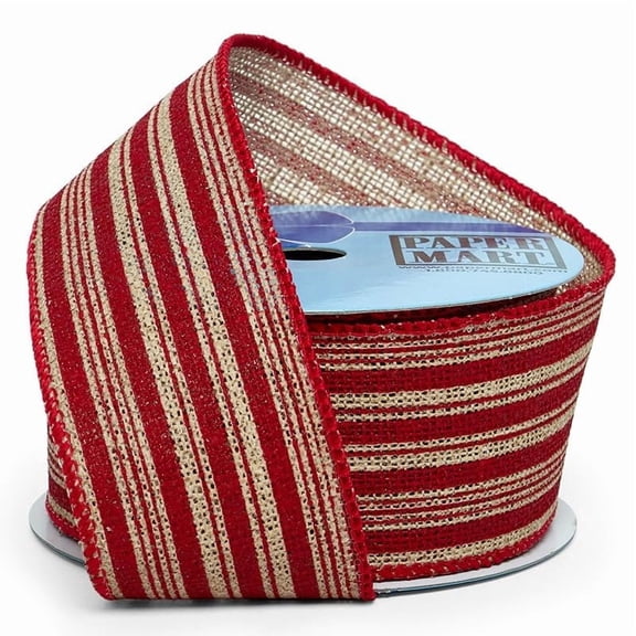 2 1/2" X 10 Yards Red/Natural Stripes Faux Burlap Ribbon