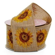 2 1/2 X 10 Yards Sunflowers On Natural Linen Ribbon
