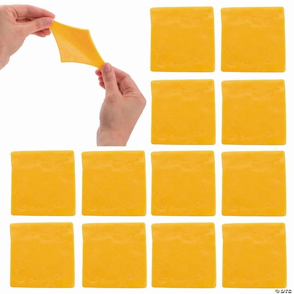 2 1/2" Yellow Sticky & Stretchy Plastic Cheese Slice Toys  12 Pieces