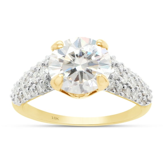 2 1/2 ct. t.w Center 8.5MM Round Cut Lab Created Moissanite Diamond Multi Row Engagement Ring In 10K Solid Yellow Gold Jewelry For Women (G-H Color, VVS1 Clarity, 2.50 Cttw)-4