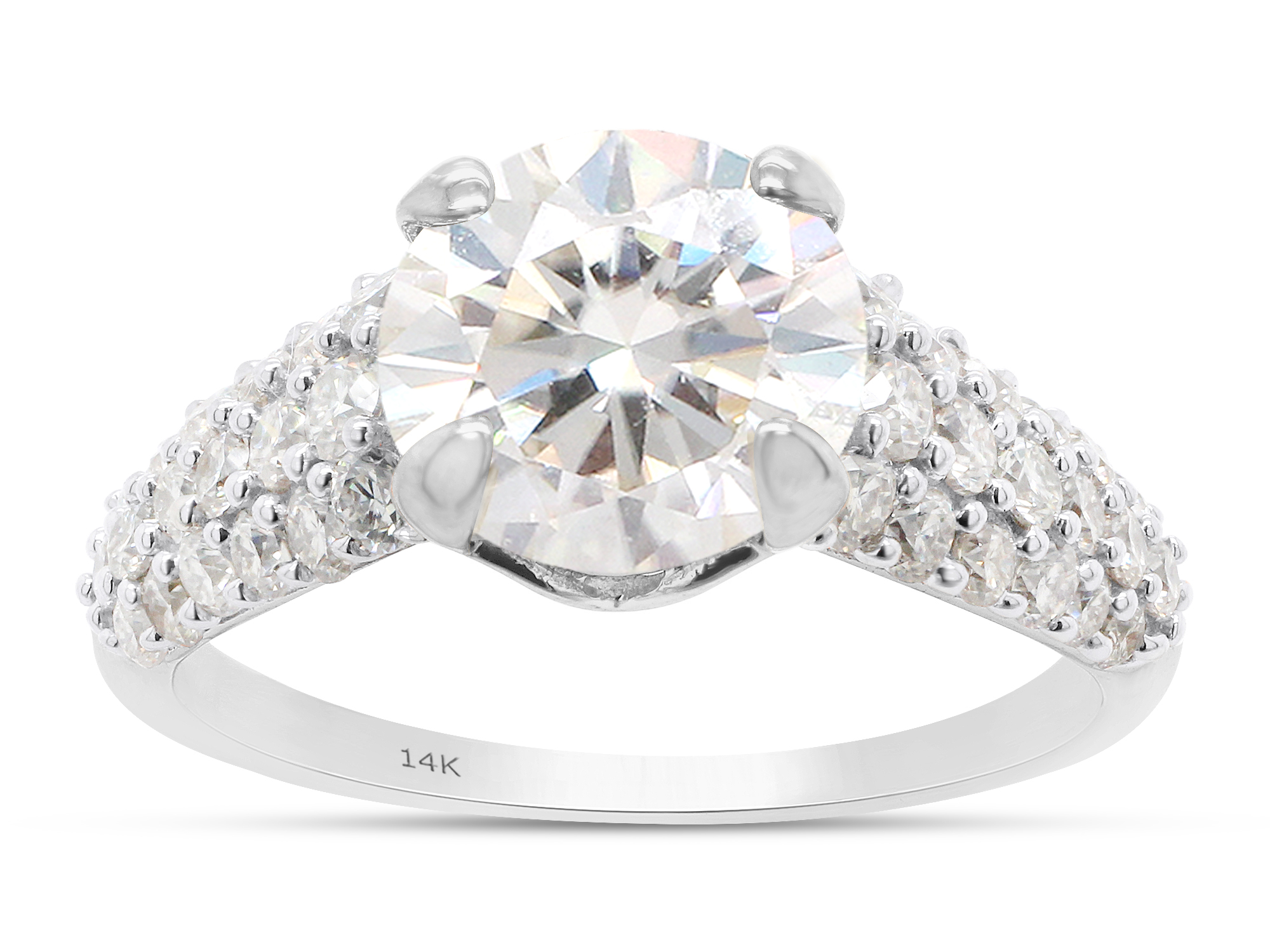 Plat 4 Row Diamond Engagement Ring with Round Center