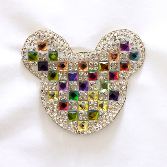 2 1/2" x 2 1/2" (6cm x 6cm) Iron-On Rhinestone Mickey Mouse # APPL05, Rainbow Pink #RNB1 (Purple Pink, Green Blue, Orange Yellow) Sold Individually