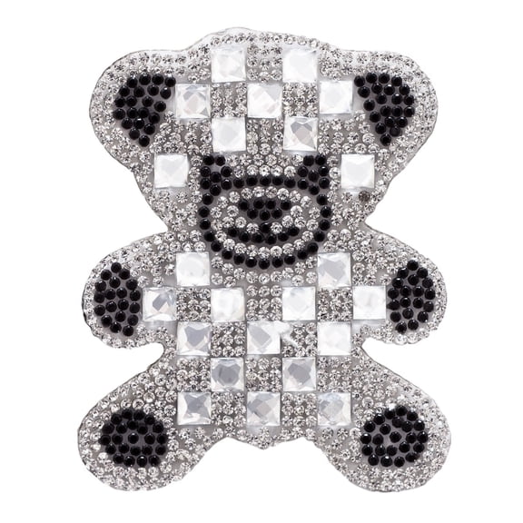 2 1/2" x 2 1/2" (6cm x 6cm) Iron-On Rhinestone Patch Teddy Bear Design # APPL04, Classic Silver #SILV (Grey Silver) Set of 2