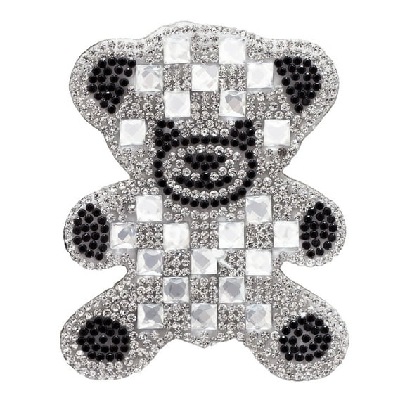 2 1/2" x 2 1/2" (6cm x 6cm) Iron-On Rhinestone Patch Teddy Bear Design # APPL04, Classic Silver #SILV (Grey Silver) Sold Individually
