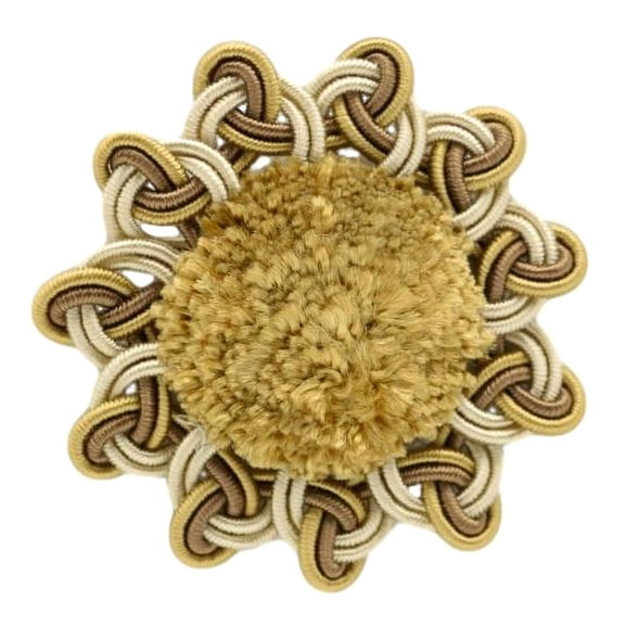 2 1/2" x 2 1/2" (6cm x 6cm) Sew-On Chenille Rosette # AXROS, Almond Beige #LX01 (Gold Beige, Light Brown, White Ivory) Set of 4