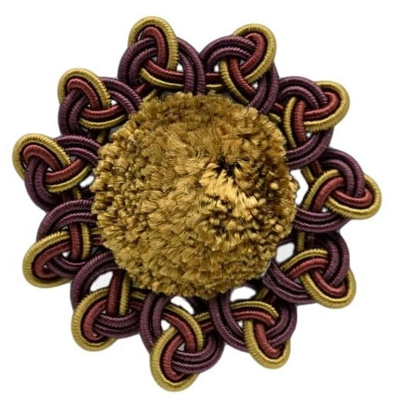 2 1/2" x 2 1/2" (6cm x 6cm) Sew-On Chenille Rosette # AXROS, Golden Brown Beige #LX09 (Golden Beige, Dark Red, Plum Purple) Set of 2