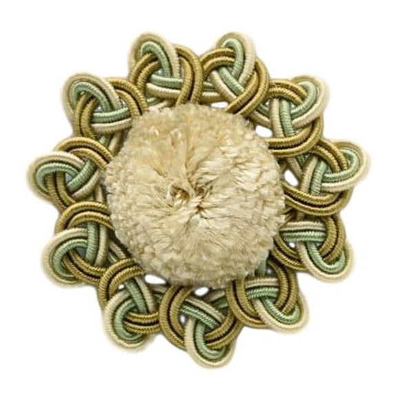 2 1/2" x 2 1/2" (6cm x 6cm) Sew-On Chenille Rosette # AXROS, Lemongrass Gold #LX02 (Light Gold, Yellow Gold, Sage Green) Set of 4