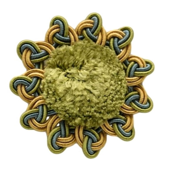 2 1/2" x 2 1/2" (6cm x 6cm) Sew-On Chenille Rosette # AXROS, Seaside Green #LX04 (Yellow Green, Yellow Gold, Turquoise Blue) Sold Individually