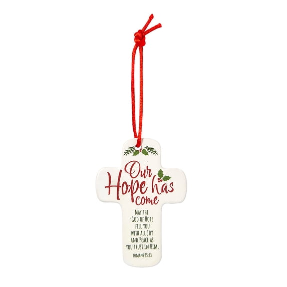 2 1/2" x 3 1/2" Religious Hope Cross-Shaped Ceramic Christmas Ornaments - 12 Pieces