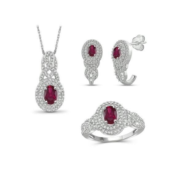 2 1/3 Carat T.G.W. Ruby And White Diamond Accent Sterling Silver 3-Piece Jewelry set