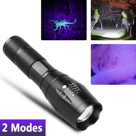 2 IN 1 395nm UV & White LED Flashlight, Zoomable Waterproof Aluminum Alloy Detection Torch for Currency, ID, Passport & Invoice Verification with Wrist Strap