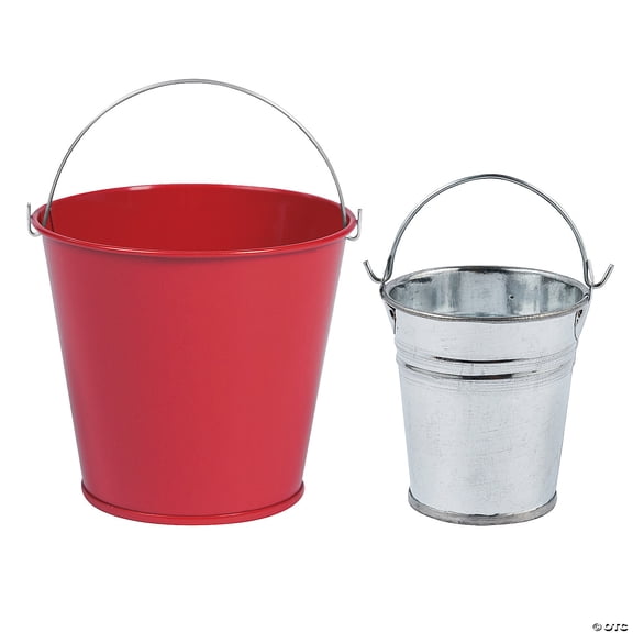 2 1/4" 3 1/4" Mini Christmas Red & Galvanized Metal Pail Kit 24 Pieces