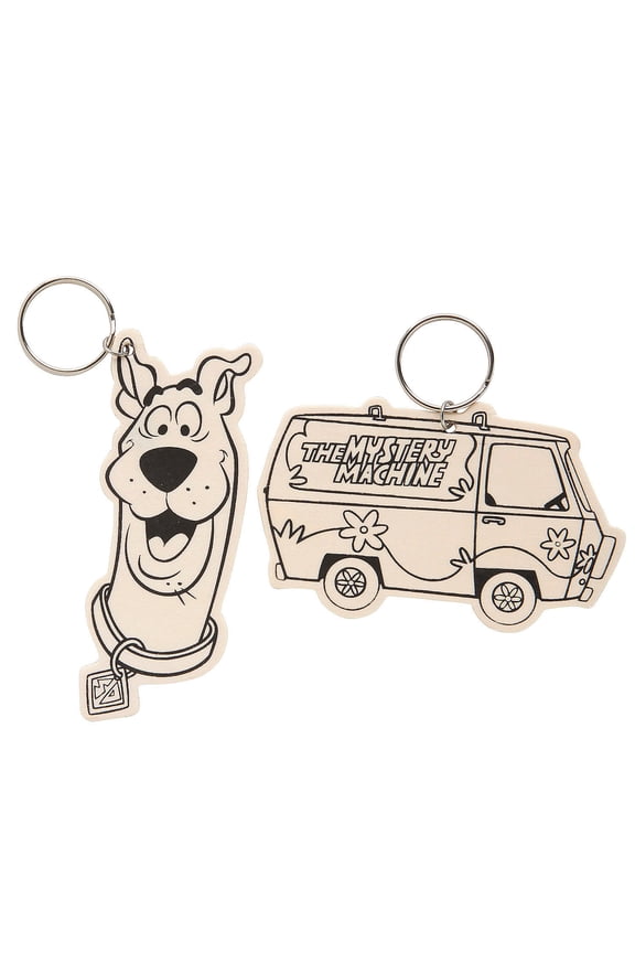2 1/4" 3 3/4" Color Your Own Unfinished Wood Scooby-Doo! & Mystery Machine Keychains - 12 Pc.