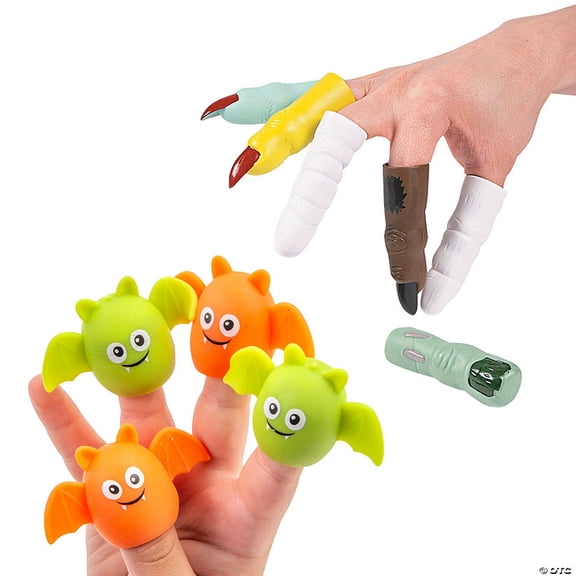 2 1/4" 3" 96 Pieces Bulk Halloween Bat, Skeleton & Monster Finger Puppet Assortment