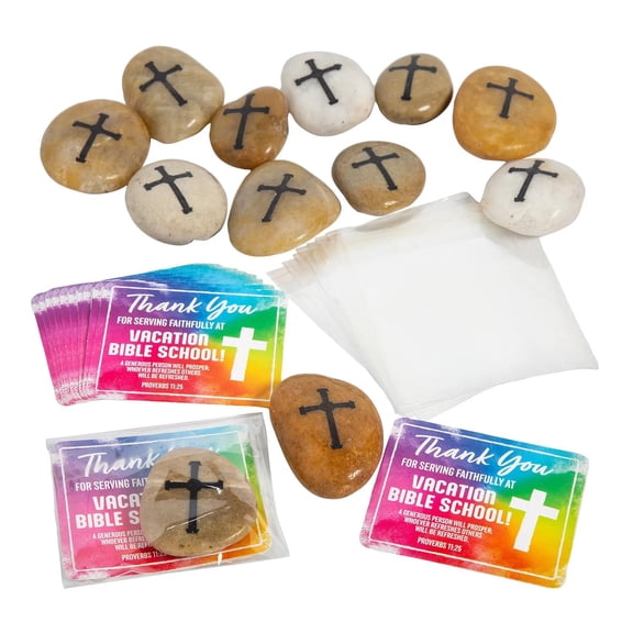 2 1/4" 3" VBS Volunteer Cross Worry Stones Handouts for 12