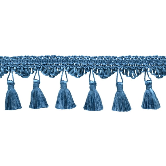 2 1/4" (5.5cm) Elegant Scalloped Tassel Fringe Trim # TFSS0225,, French Blue #M45 (Medium Dusty Blue) 10 Yards (30 ft/9.5m)