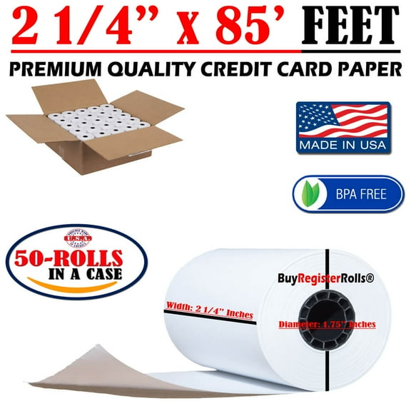 2 1/4" 85'  50 Rolls in a Case Thermal Paper Rolls Bpa Free - Buyregisterrolls