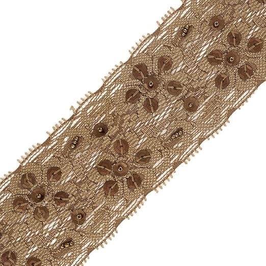 2-1/4" Beaded Sequin Stretched Lace Trim by 2-yards, SEE-SL-0159-BD (Brown)