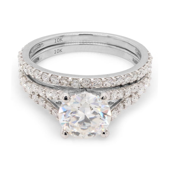 2 1/4 CTTW Center 7.5MM Round Cut Lab Created Moissanite Diamond Wedding Band Bridal Set Ring In 10K Solid White Gold (G-H Color, VVS1 Clarity, 2.25 Cttw)-10