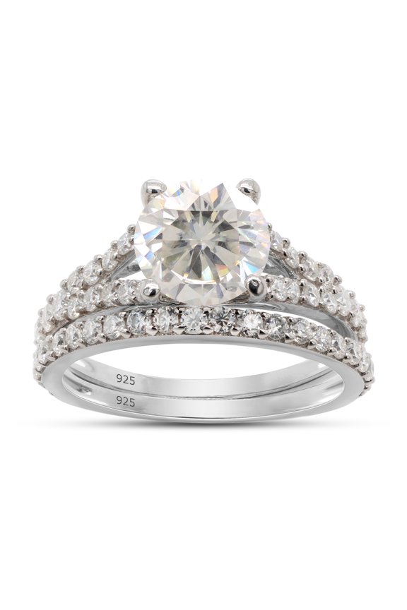 2 1/4 CTTW Center 7.5MM Round Cut Lab Created Moissanite Diamond Wedding Band Bridal Set Ring In 14K White Gold Over Sterling Silver (G-H Color, VVS1 Clarity, 2.25 Cttw)-4