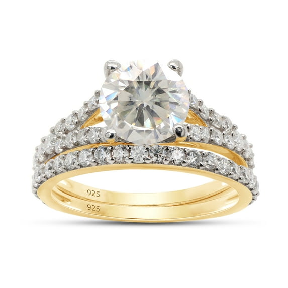 2 1/4 CTTW Center 7.5MM Round Cut Lab Created Moissanite Diamond Wedding Band Bridal Set Ring In 14K Yellow Gold Over Sterling Silver (G-H Color, VVS1 Clarity, 2.25 Cttw)-10