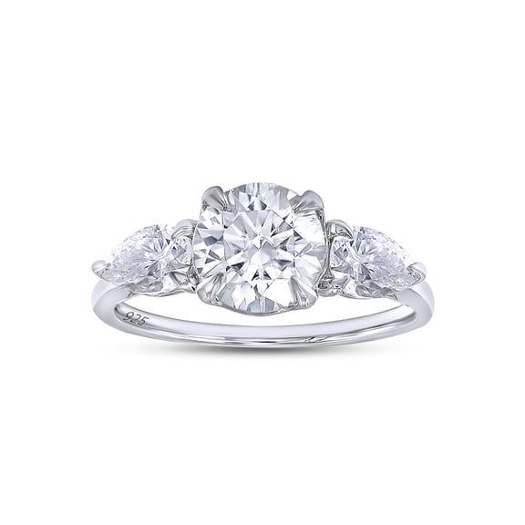 2 1/4 Carat 7.5MM Round & 6X4MM Pear Cut Lab Created Moissanite Diamond 3-Stone Engagement Ring For Women In 14K White Gold Over Sterling Silver (G-H Color, VVS1 Clarity, 2.25 Cttw)-4