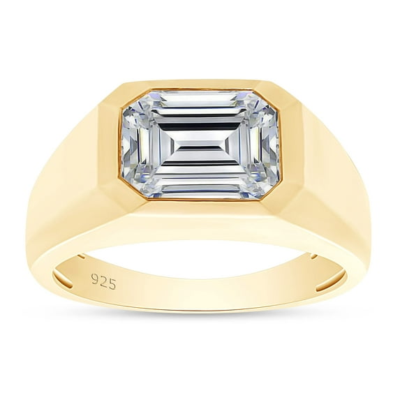 2 1/4 Carat 9x7MM Emerald Cut Lab Created Moissanite Diamond Signet Wedding Band Ring For Men In 14K Yellow Gold Over Sterling Silver(G-H Color,VVS1 Clarity,2.25 Cttw)-7