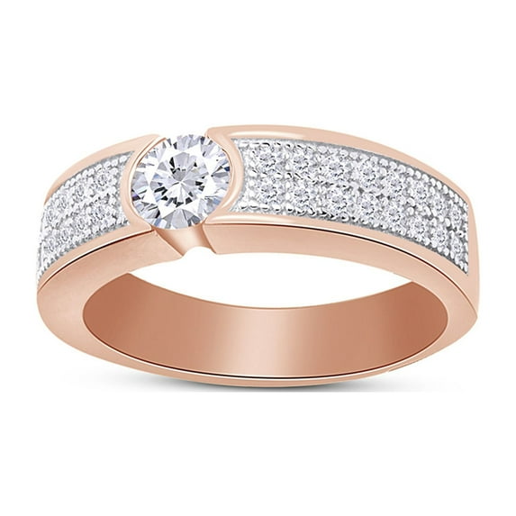 2 1/4 Carat Round Cut Cubic Zirconia Double Row Men's Anniversary Wedding Band Ring In 14k Rose Gold Over Sterling Silver (2.25 Cttw) Ring Size-11.5