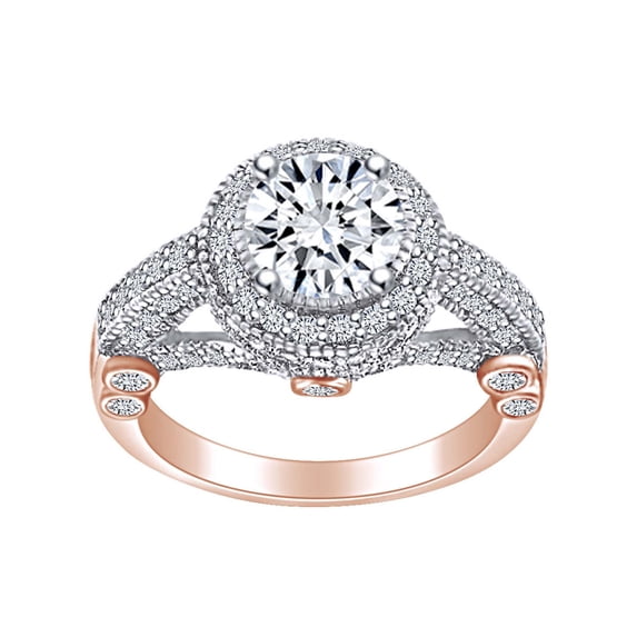 AFFY 2 1/4 Carat Round Cut White Natural Diamond Antique Style Engagement Ring In 14k Solid Rose Gold (2.25 Cttw) Ring Size-8