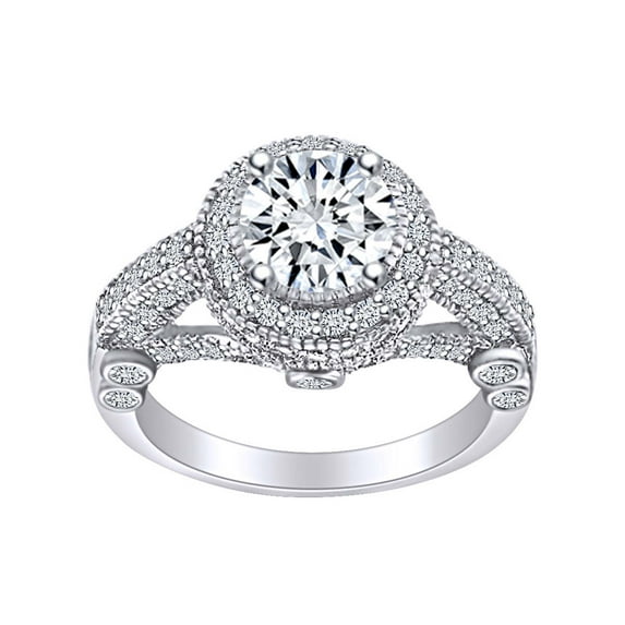AFFY 2 1/4 Carat Round Cut White Natural Diamond Antique Style Engagement Ring In 14k Solid White Gold (2.25 Cttw) Ring Size-7.5