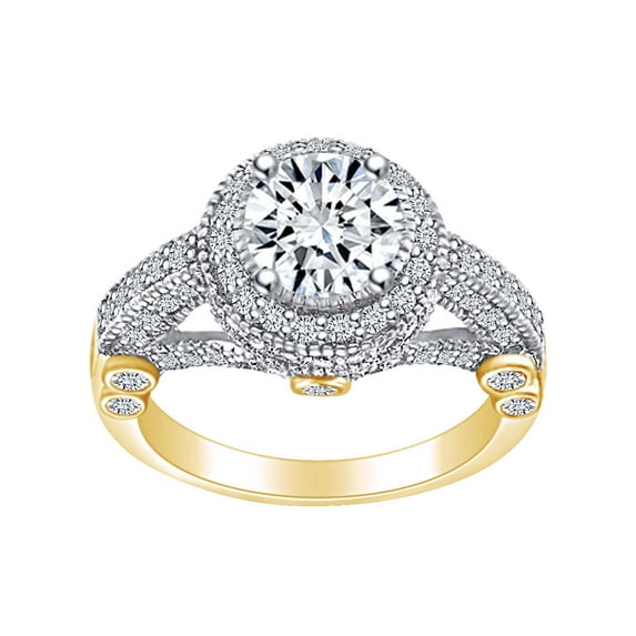 AFFY 2 1/4 Carat Round Cut White Natural Diamond Antique Style Engagement Ring In 14k Solid Yellow Gold (2.25 Cttw) Ring Size-7.5
