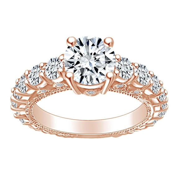 AFFY 2 1/4 Carat Round Shape White Natural Diamond Cluster Engagement Ring In 14k Solid Rose Gold (2.25 Cttw) Ring Size-5.5