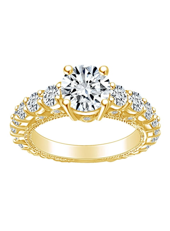2 1/4 Carat Round Shape White Natural Diamond Cluster Engagement Ring In 14k Solid Yellow Gold (2.25 Cttw) Ring Size-5