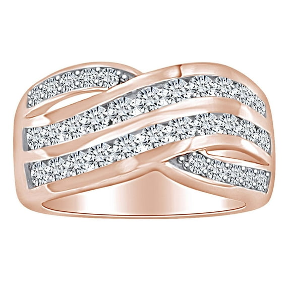 AFFY 2 1/4 Carat Round Shape White Natural Diamond Crossover Anniversary Ring In 14k Solid Rose Gold (2.25 Cttw) Ring Size-10